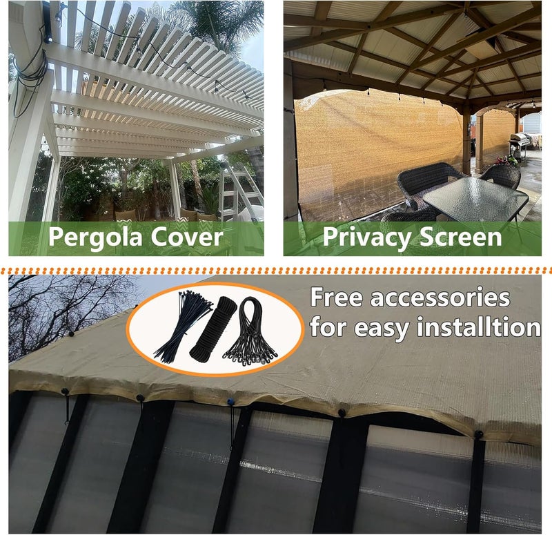 POYEE 90% 12x15ft Sun Shade Cloth for Outdoor Deck Backyard Patio Garden Pergola Cover Canopy Beige - Image 5